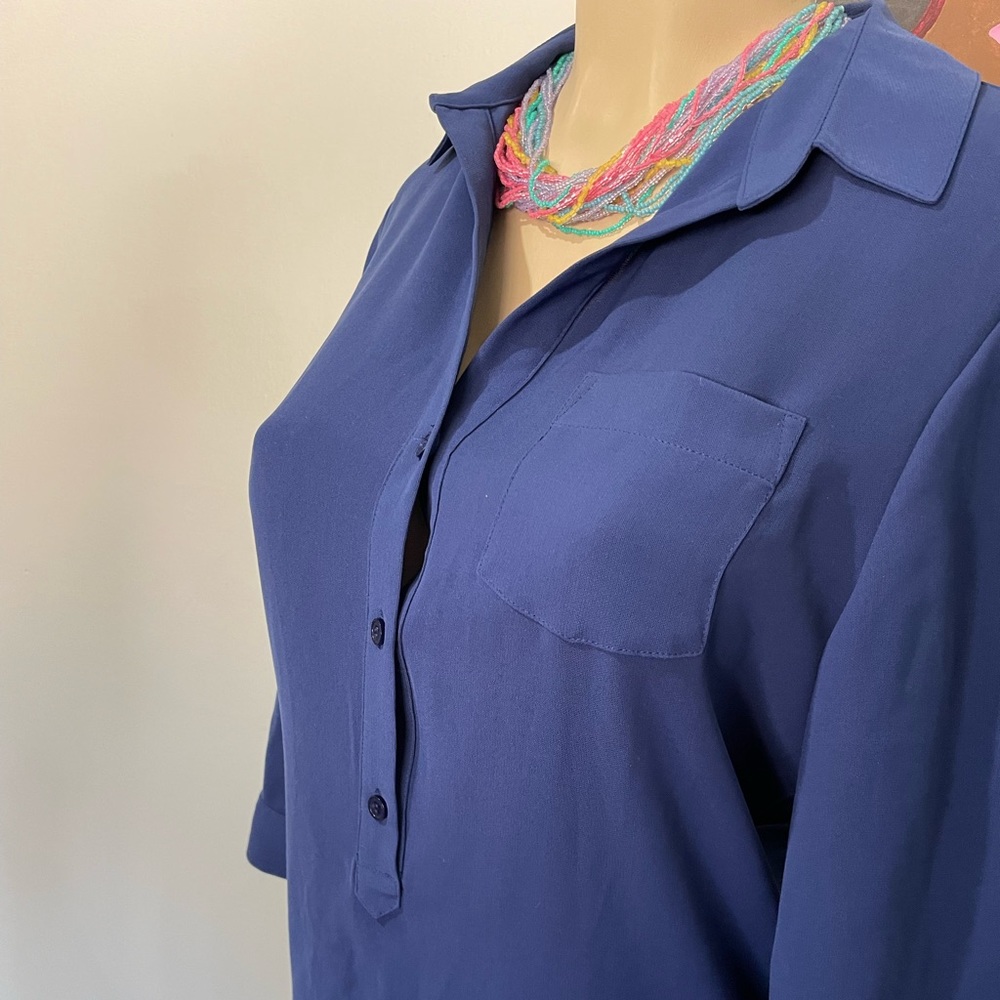 Navy Blue Shirt Dress - Picture 2 of 4